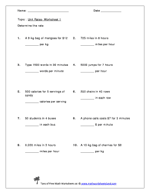 Unit Rate Worksheet  Form