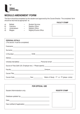 Ulster University Module Amendment Form