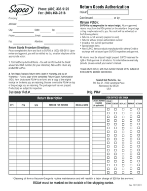 Return Goods Authorization Supco  Form