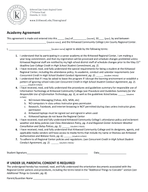 Academy Agreement Kirkwoodedu  Form