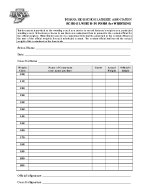 Wrestling Weigh in Sheet  Form