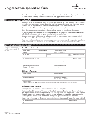 Sunlife Drug Exception Form