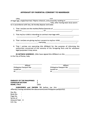 AFFIDAVIT of PARENTAL CONSENT to MARRIAGE  Form