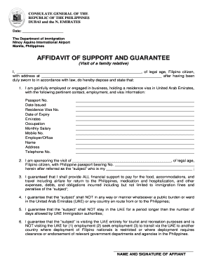 AFFIDAVIT of SUPPORT and GUARANTEE PCG Dubai  Form