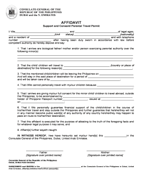 Affidavit Support and Consent Parental Travel Permit  Form