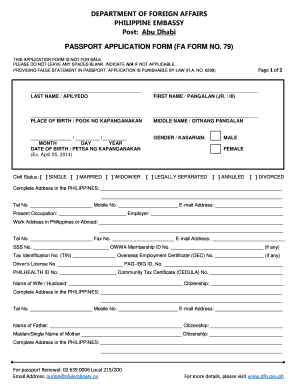 PASSPORT APPLICATION FORM FA FORM NO 79