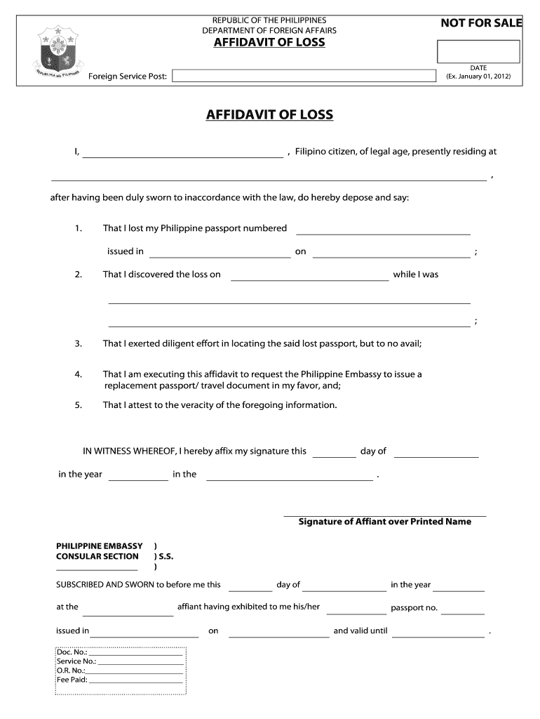 Affidavit of Loss  Form