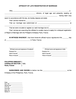 Affidavit for Delayed Registration of Marriage  Form