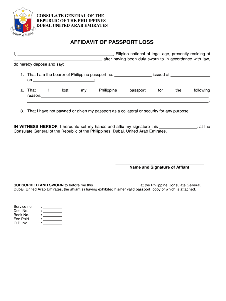 Affidavit of Loss  Form