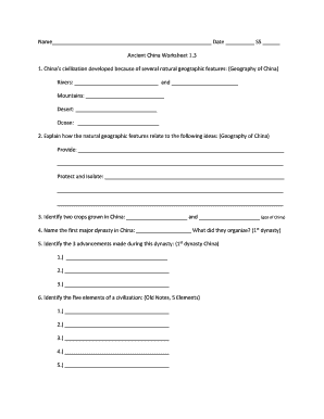 Ancient China Worksheets for 6th Grade PDF  Form