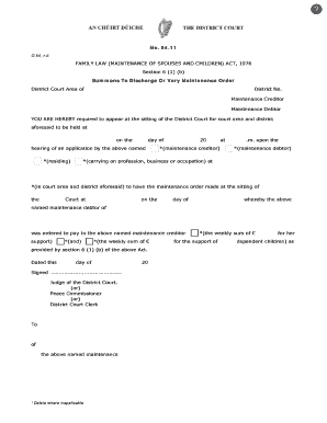 District Court Rules Schedule C Form No 54 11 Summons to Discharge or Vary Maintenance Order