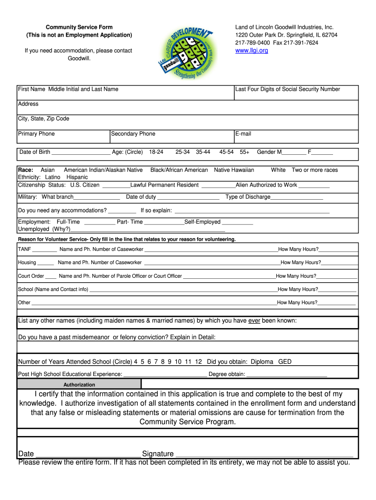 Goodwill Community Service Form