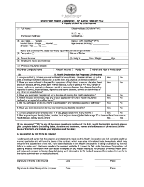 Health Declaration Form Sri Lanka