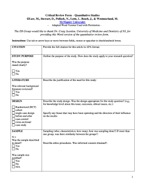 Mcmaster Critical Appraisal Tool  Form