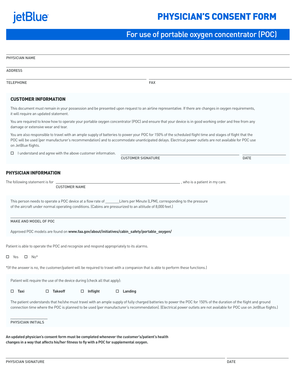 Jetblue Portable Oxygen Concentrator  Form