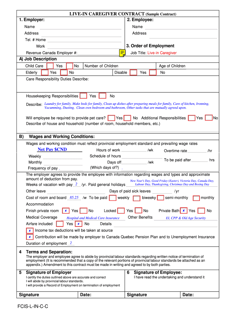 LIVE in CAREGIVER CONTRACT Sample Contract 1 Employer  Form