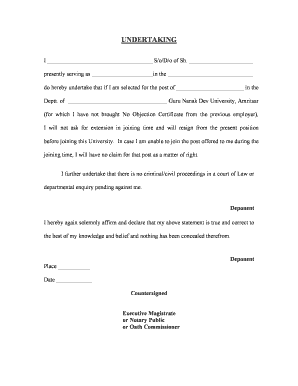 Undertaking Application  Form