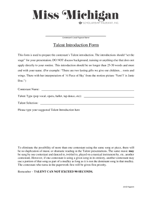 Pageant Introduction Lines Sample  Form