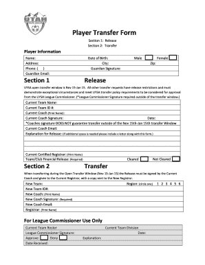 Player Transfer Form Utah Youth Soccer