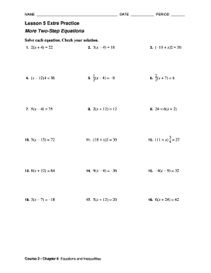 Lesson 5 Skills Practice More Two Step Equations Answer Key  Form