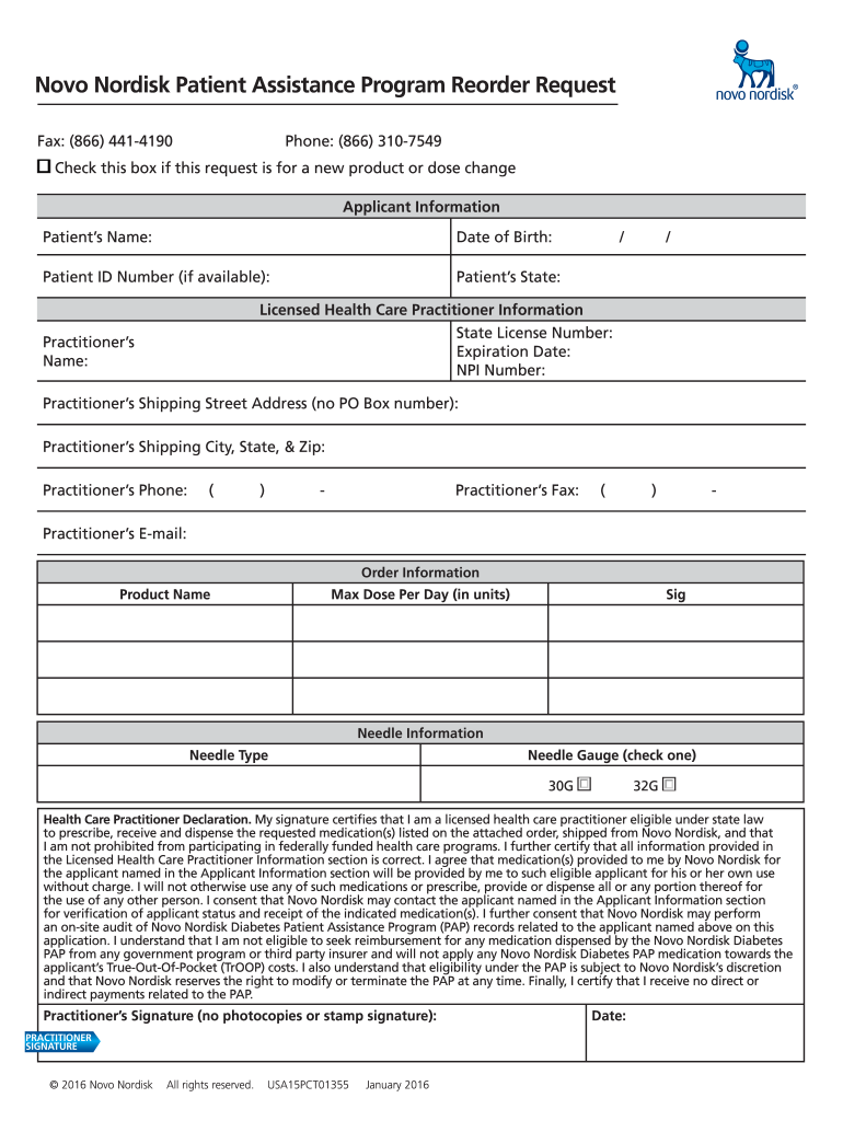 Novo Nordisk Patient Assistance Program Application PDF  Form