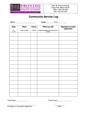 Community Service Log Proviso Mathematics Science Academy Pmsa Pths209  Form