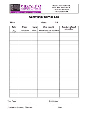 Community Service Log Proviso Mathematics Science Academy Pmsa Pths209 Form