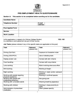 Printable Employee Medical Questionnaire Template  Form