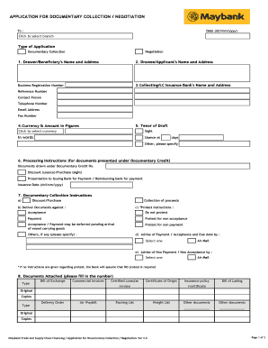 Application for Documentary Collection Negotiation Maybank  Form