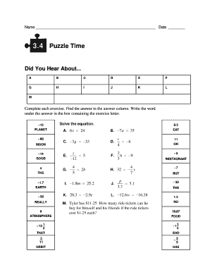 3 4 Puzzle Time Answers  Form