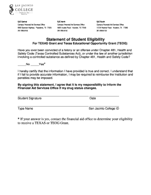 Statement of Student Eligibility San Jacinto College Sanjac  Form