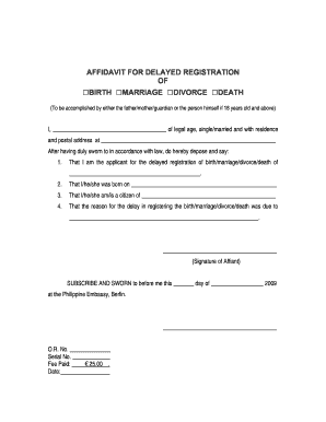 Affidavit of Delayed Registration of Marriage  Form