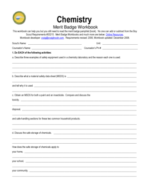 Chemistry Merit Badge Worksheet  Form