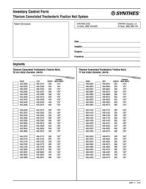 Synthes Tfna Inventory  Form