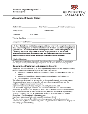 Ict Assignment Cover Page  Form