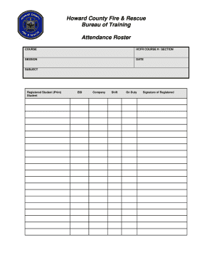 Training Roster 2 Howard County Maryland  Form