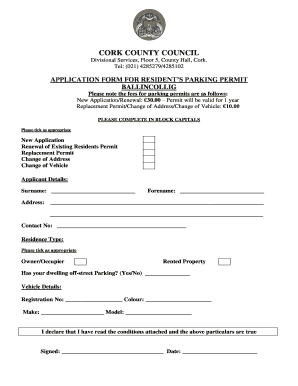 Parking Permit Cork  Form