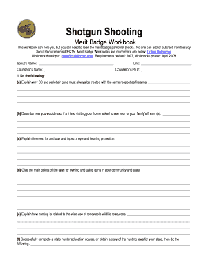 Shotgun Shooting Merit Badge Worksheet  Form