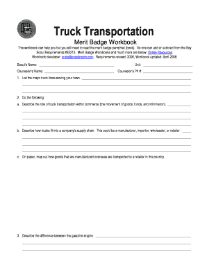 Truck Transportation Merit Badge Pamphlet  Form