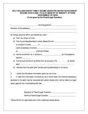 Income Declaration Form for Minority Scholarship