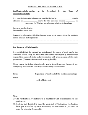 Institution Verification Form Fill Up