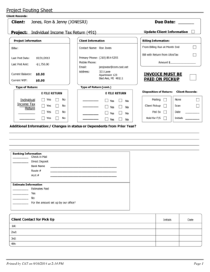 Tax Return Routing PDF  Form