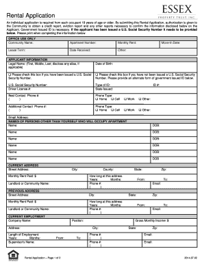 RENTAL APPLICATION Essex Apartment Homes  Form