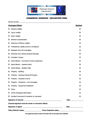 COMMERCIAL INSURANCE DECLINATION FORM WebsiteWelcomecom