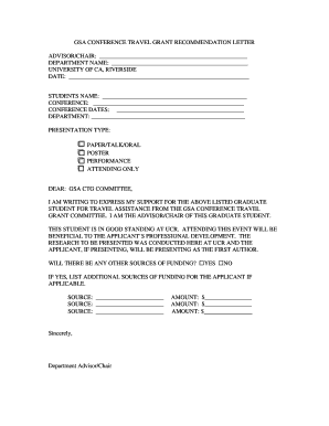 Recommendation Letter for Conference Travel Grant  Form