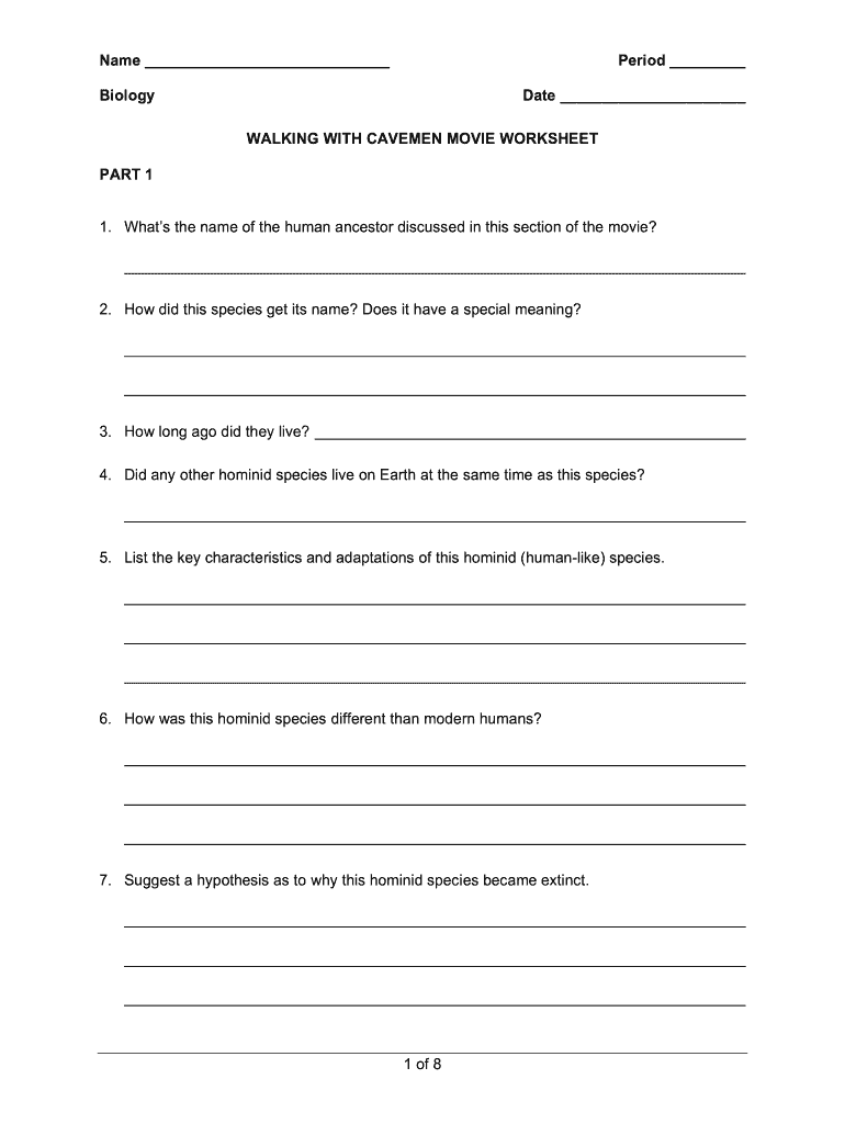 Walking with Cavemen Worksheet Answers  Form