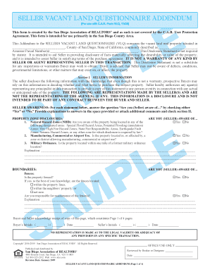 Seller Vacant Land Questionnaire  Form