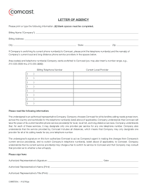 Comcast Letter of Agency  Form