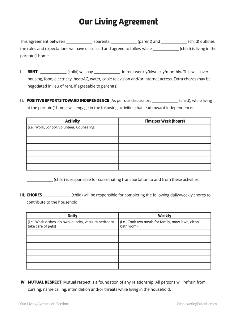 Get and Sign Parents Living Agreement  Form