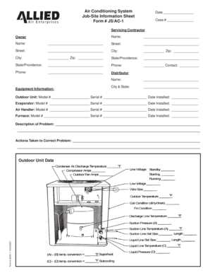 Air Conditioning Jobsite Information Sheet